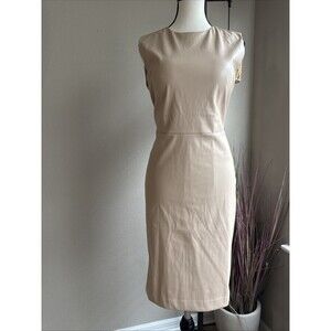 Ann Taylor Dress Beige Vegan Leather Sleeveless Sheath Size 6 NWT